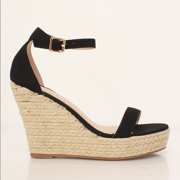 5⭐️BLACK OPEN TOE ESPADRILLE WEDGES - Shoe - Picture 4 of 4